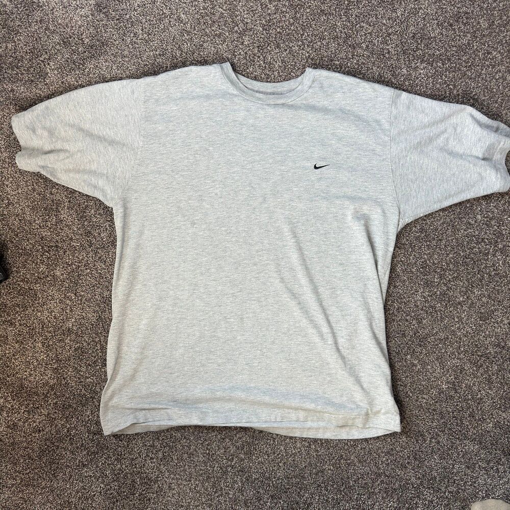 Vintage 90s Nike Small Swoosh Gray T-Shirt Large Made In Greece Black Tag
